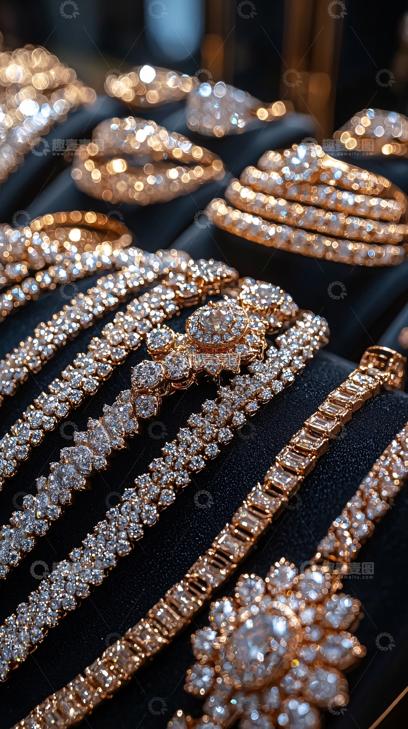 高清大图下载【趣麦麦图】钻石镶嵌的黄金手镯饰品
