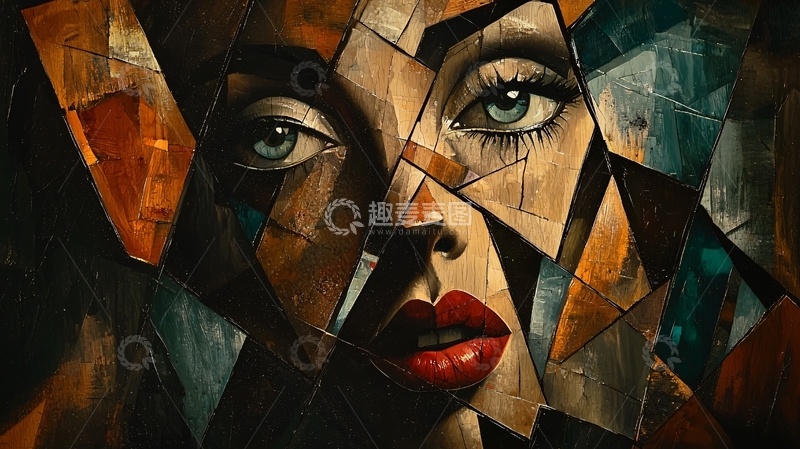 高清大图下载【趣麦麦图】抽象拼贴画女性肖像