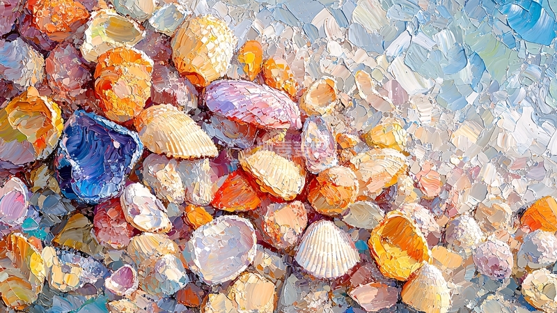 高清大图下载【趣麦麦图】海滩上五彩缤纷的贝壳