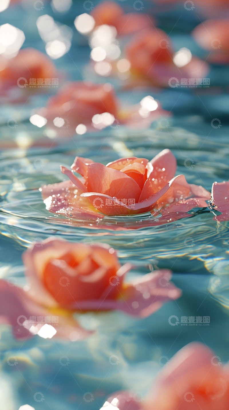 高清大图下载【趣麦麦图】水中漂浮的粉色花瓣