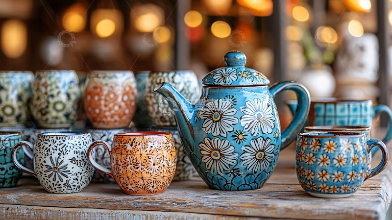 高清大图下载【趣麦麦图】精美的手绘茶具静物特写