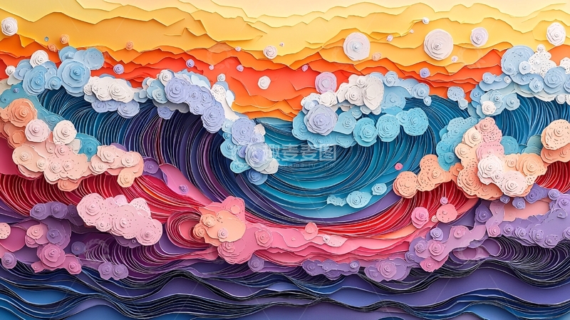 高清大图下载【趣麦麦图】彩色纸艺海浪图案