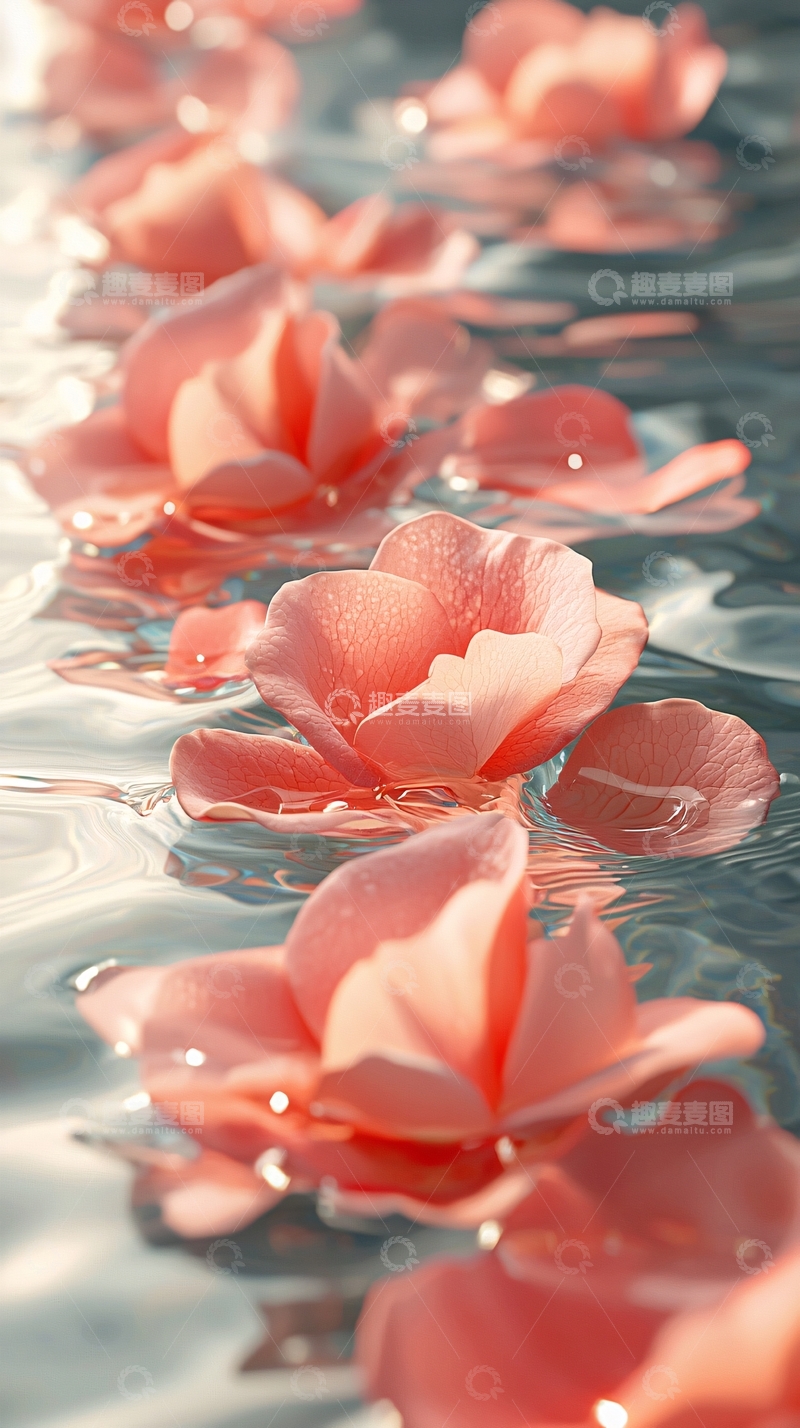 高清大图下载【趣麦麦图】水中漂浮的粉色花瓣