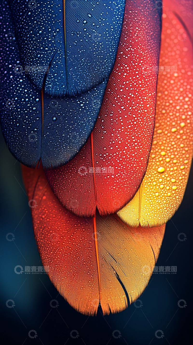 高清大图下载【趣麦麦图】彩色羽毛上的水滴