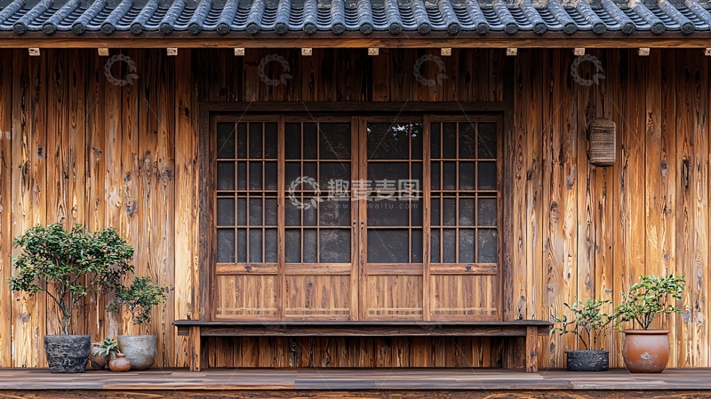 高清大图下载【趣麦麦图】古朴木质建筑外墙和门