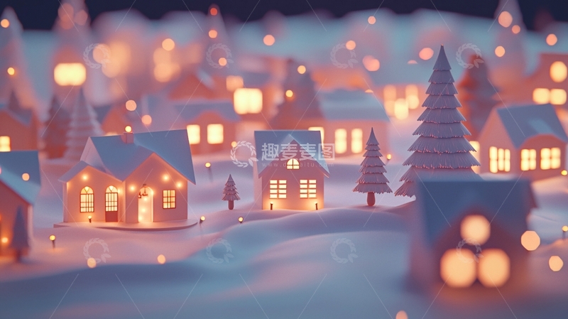 高清大图下载【趣麦麦图】冬日雪景小镇