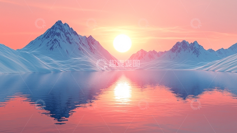高清大图下载【趣麦麦图】宁静湖面倒映雪山日出