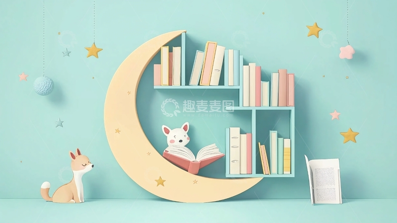 高清大图下载【趣麦麦图】月亮书架