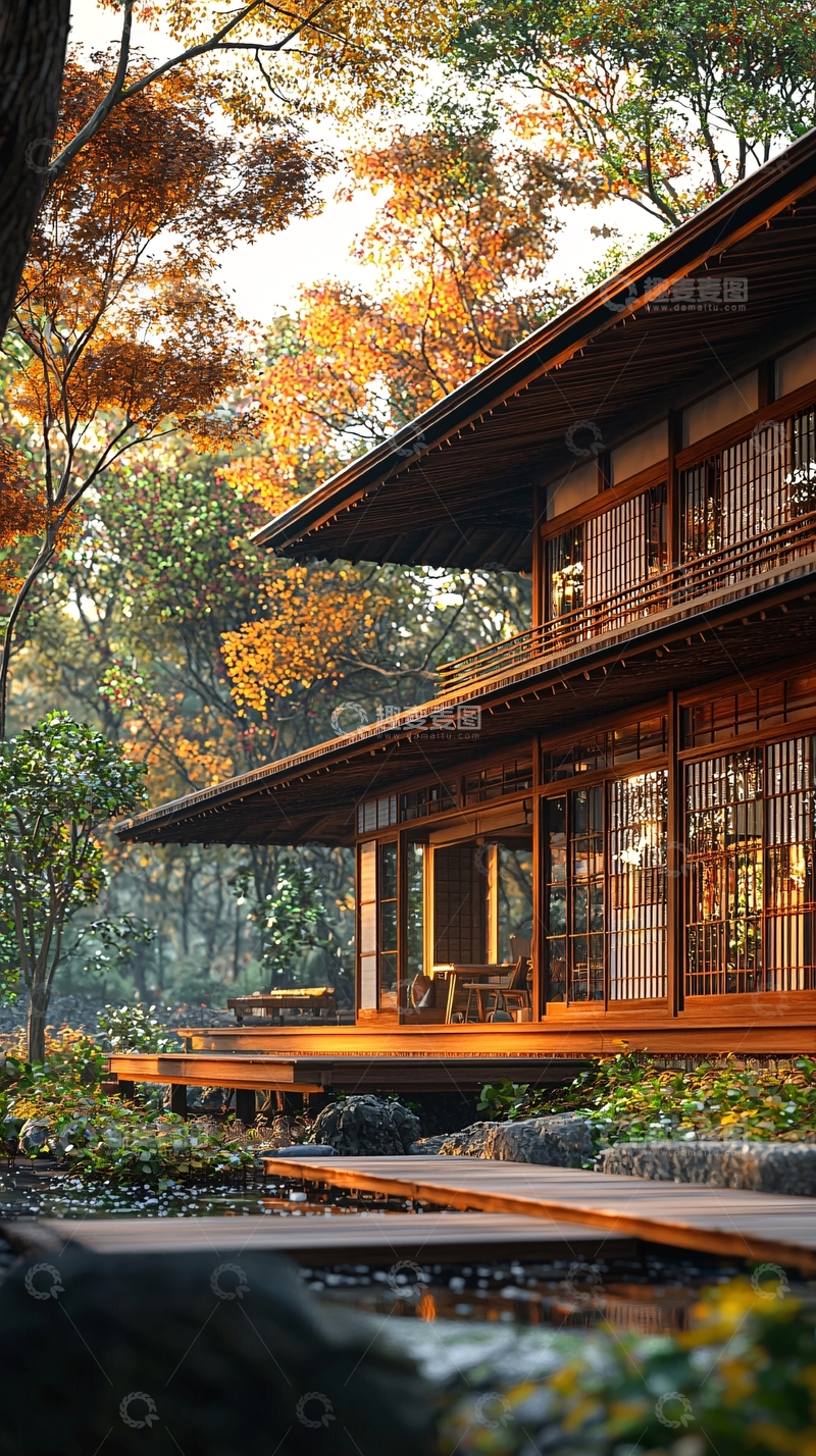高清大图下载【趣麦麦图】日式庭院住宅秋日午后