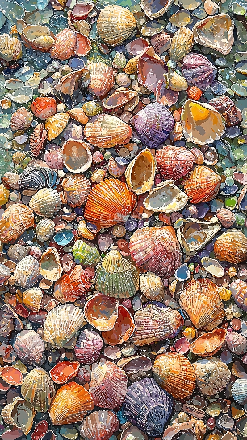 高清大图下载【趣麦麦图】各种颜色的贝壳堆积