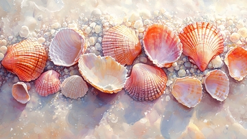 沙滩上排列的彩色贝壳