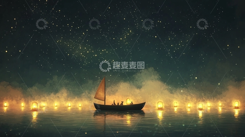高清大图下载【趣麦麦图】星夜小船