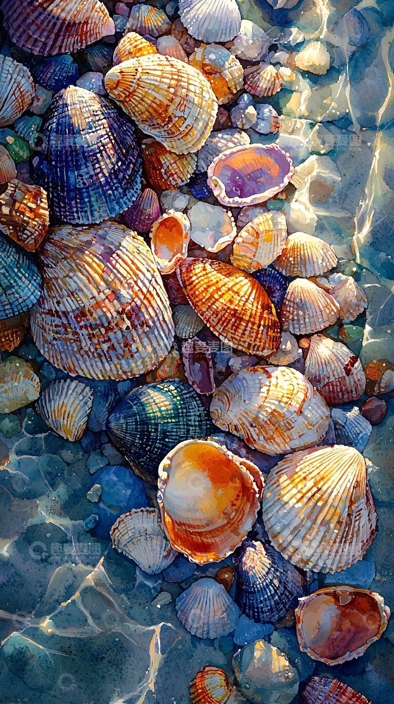 高清大图下载【趣麦麦图】水下贝壳鹅卵石