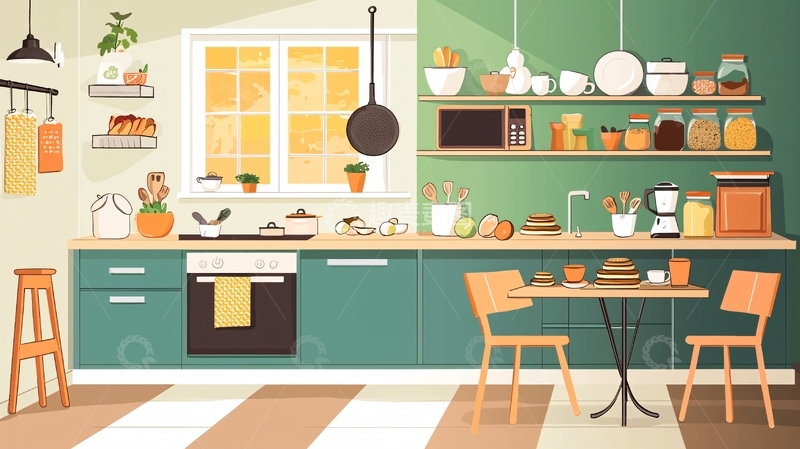 高清大图下载【趣麦麦图】绿色橱柜厨房