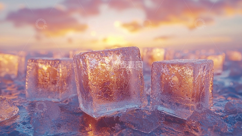 高清大图下载【趣麦麦图】冰块和日落天空