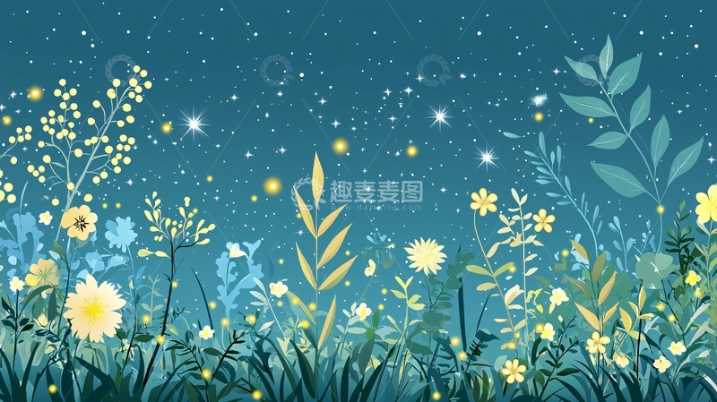 高清大图下载【趣麦麦图】星空下的萤火花田