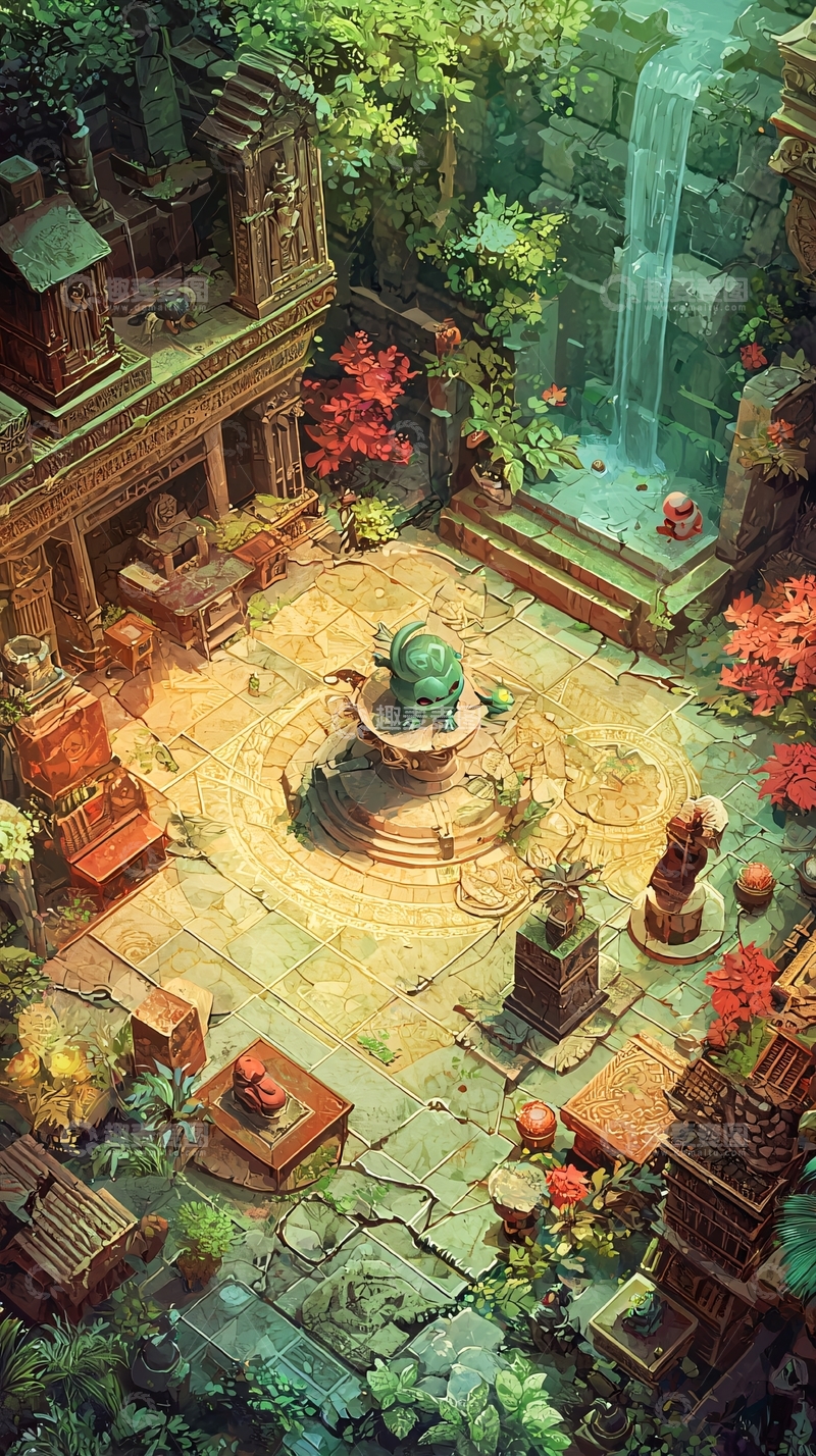 高清大图下载【趣麦麦图】绿意盎然的古建筑庭院