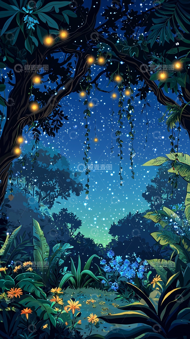 高清大图下载【趣麦麦图】夜空下的热带雨林