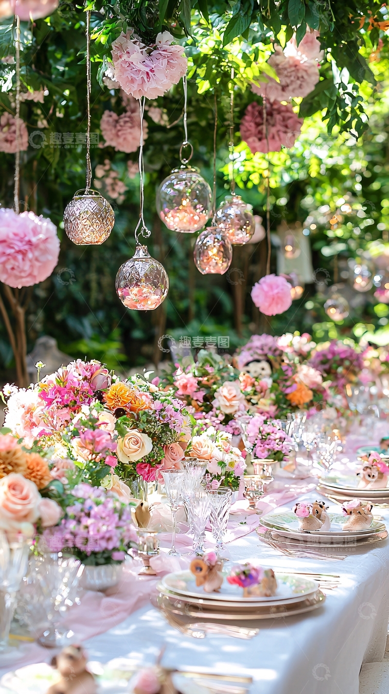高清大图下载【趣麦麦图】粉色系户外花园婚礼布置