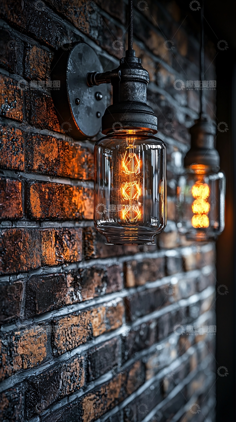 高清大图下载【趣麦麦图】复古壁灯照亮砖墙