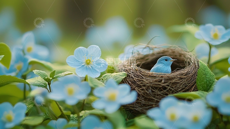 高清大图下载【趣麦麦图】蓝鸟在鸟巢里