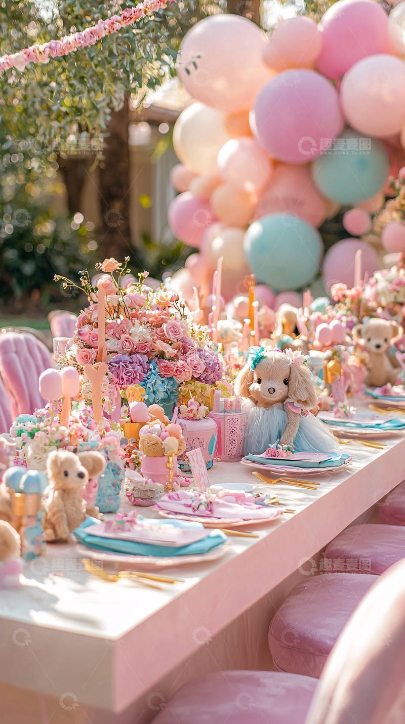 高清大图下载【趣麦麦图】粉色系宝宝周岁宴布置