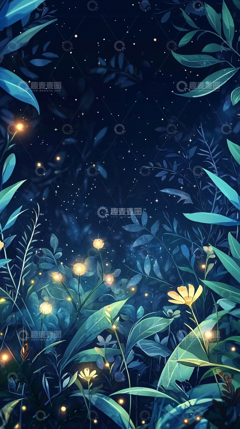 高清大图下载【趣麦麦图】夜空萤火虫梦幻森林
