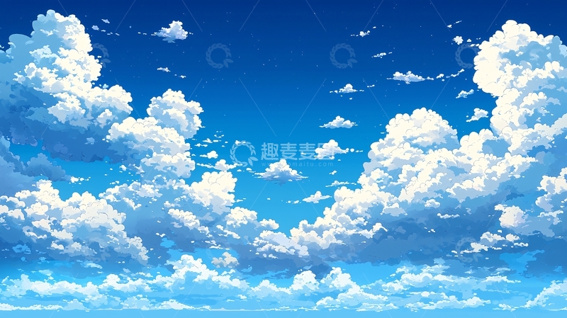 高清大图下载【趣麦麦图】蓝天白云的动漫场景
