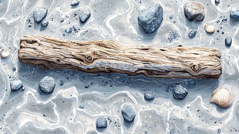 高清大图下载【趣麦麦图】海滩上木头和石头