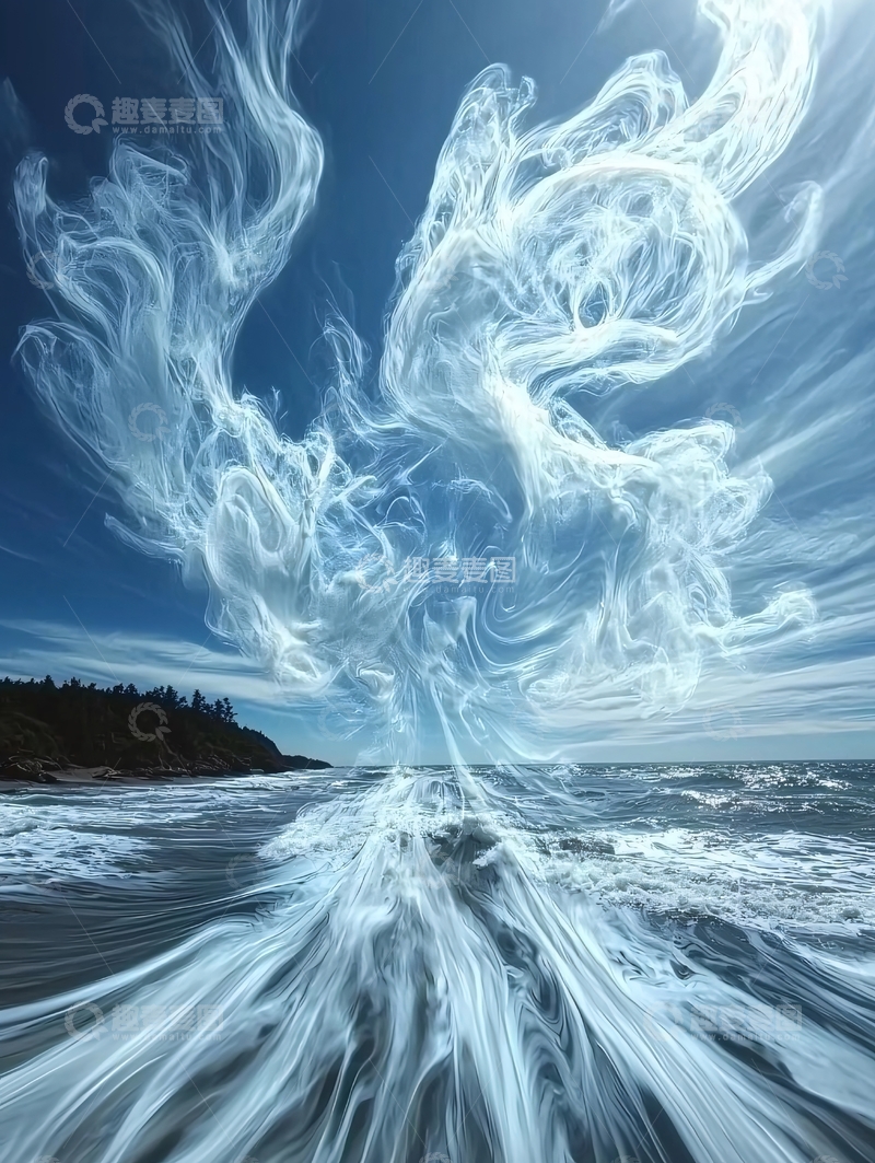 高清大图下载【趣麦麦图】水面腾起白色烟雾