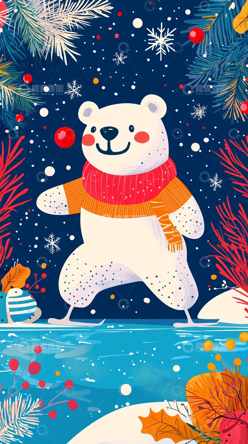 高清大图下载【趣麦麦图】可爱北极熊冰上舞蹈