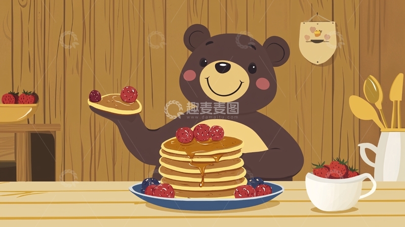 高清大图下载【趣麦麦图】卡通小熊吃煎饼