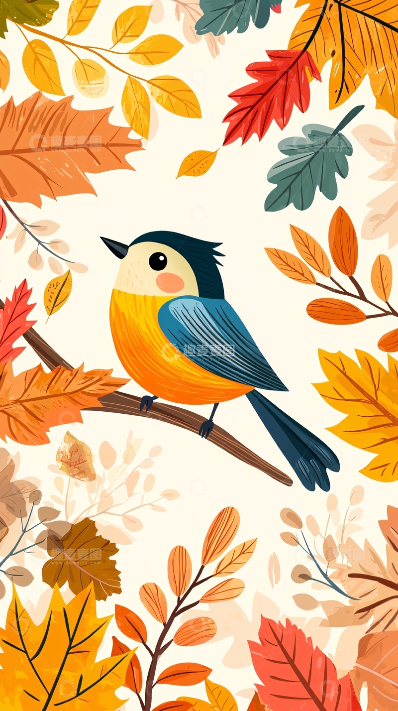 高清大图下载【趣麦麦图】秋叶小鸟