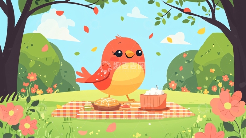 高清大图下载【趣麦麦图】小鸟野餐秋天公园