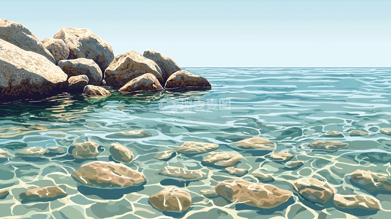 高清大图下载【趣麦麦图】海边清澈海水礁石