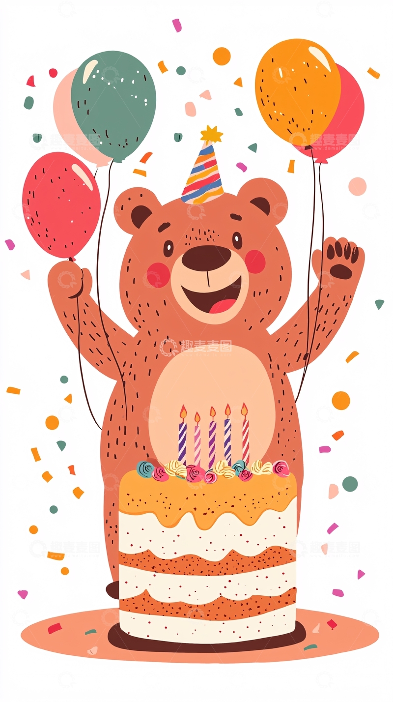高清大图下载【趣麦麦图】卡通生日熊