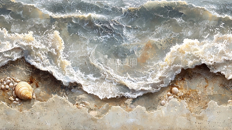 高清大图下载【趣麦麦图】海浪拍打沙滩的景象