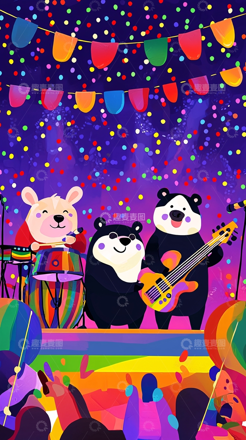 高清大图下载【趣麦麦图】卡通乐队演出