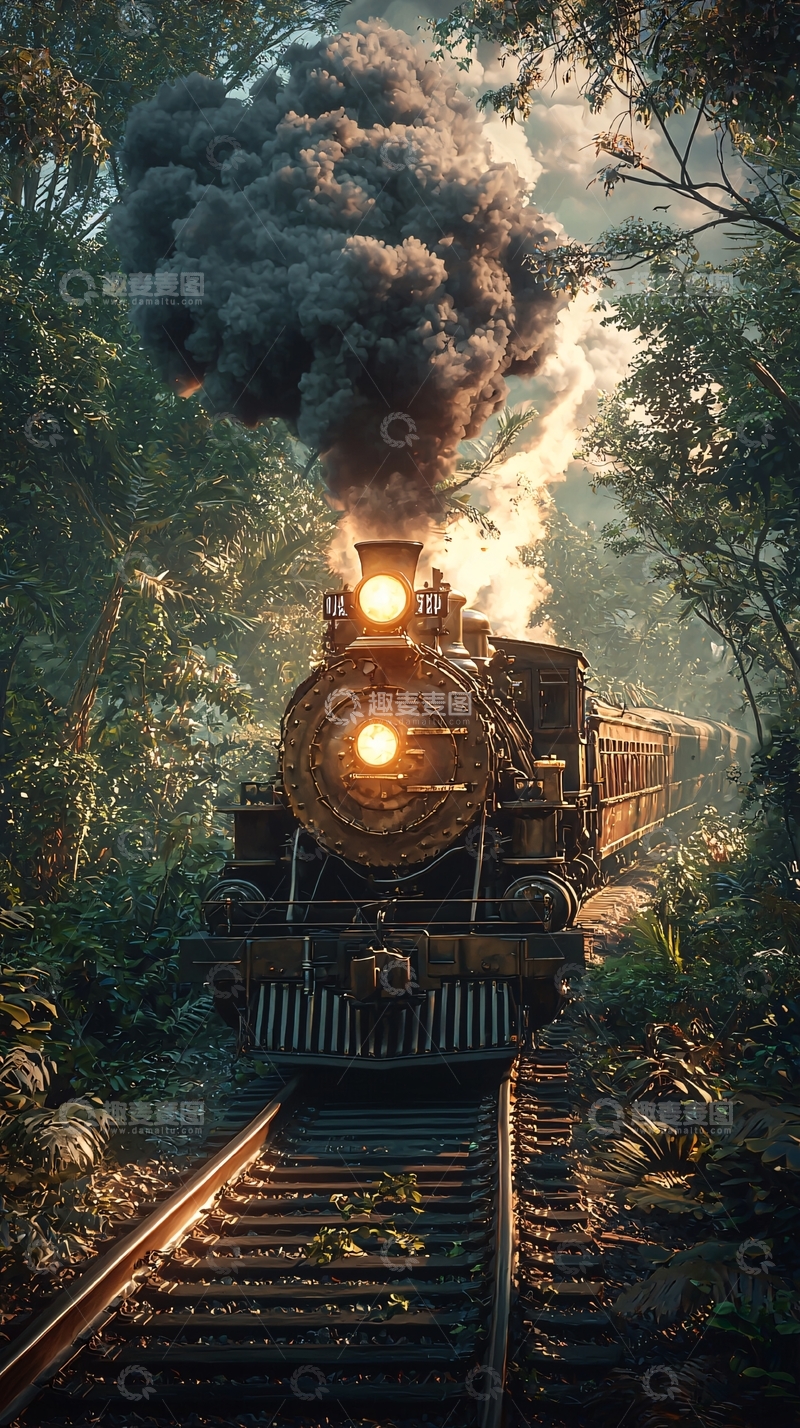 高清大图下载【趣麦麦图】森林蒸汽火车