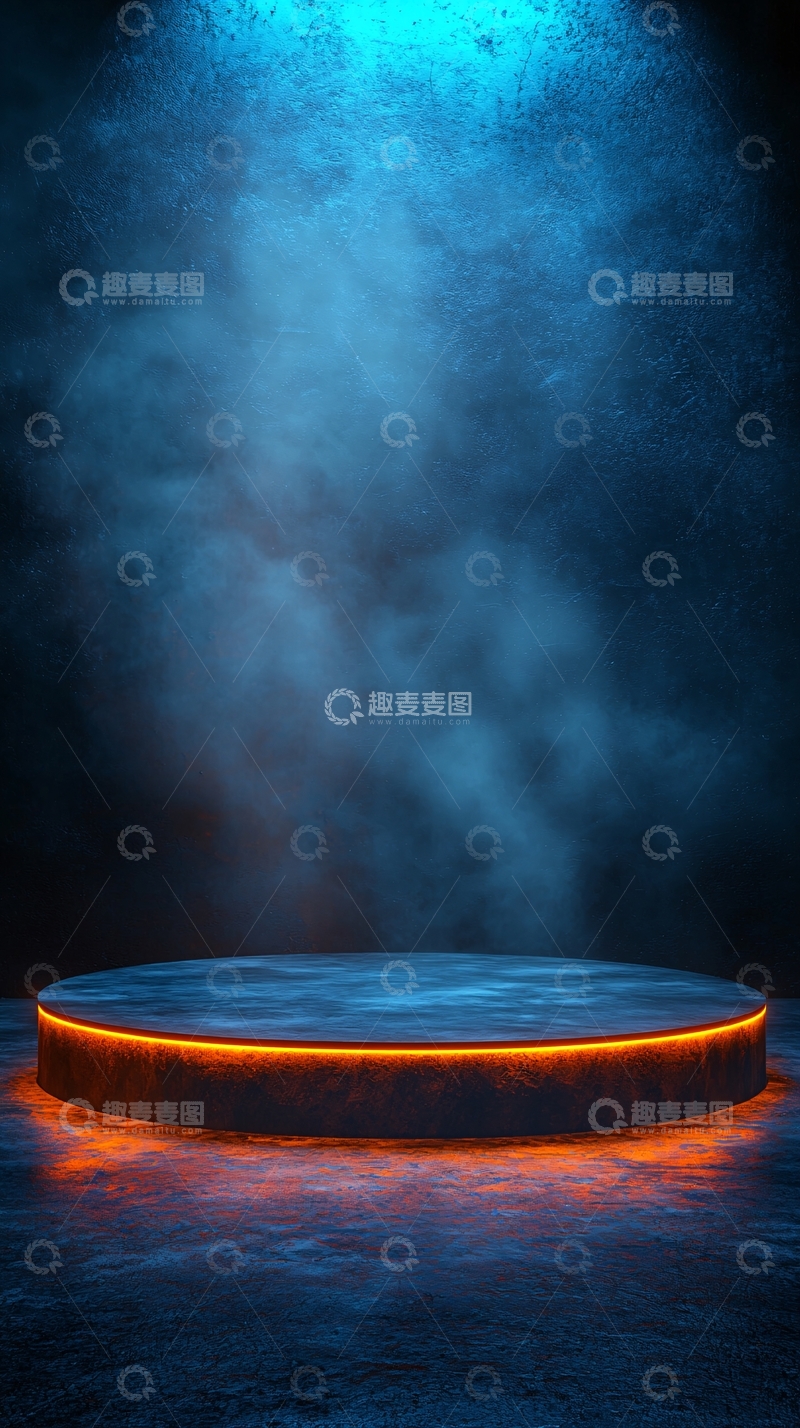 高清大图下载【趣麦麦图】蓝色烟雾背景中的圆形平台