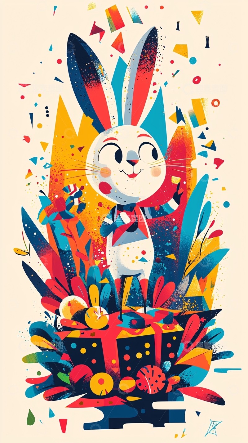 高清大图下载【趣麦麦图】彩色卡通兔子