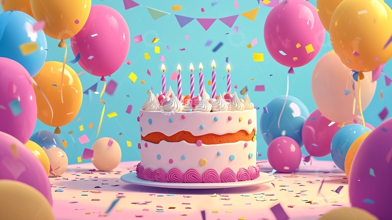 高清大图下载【趣麦麦图】生日蛋糕与彩色气球