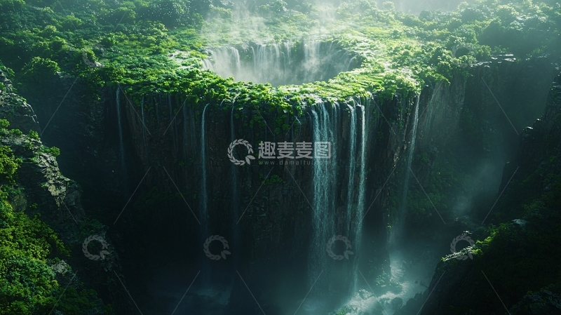 高清大图下载【趣麦麦图】壮丽的深坑瀑布景观