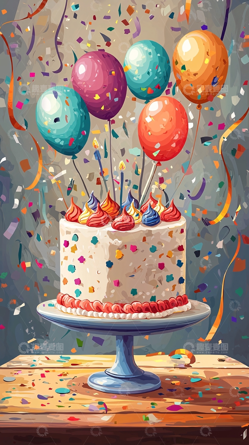 高清大图下载【趣麦麦图】生日蛋糕和彩色气球