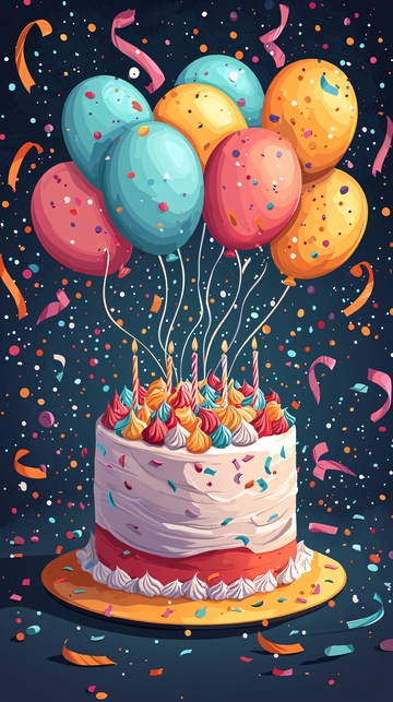 生日蛋糕与彩色气球