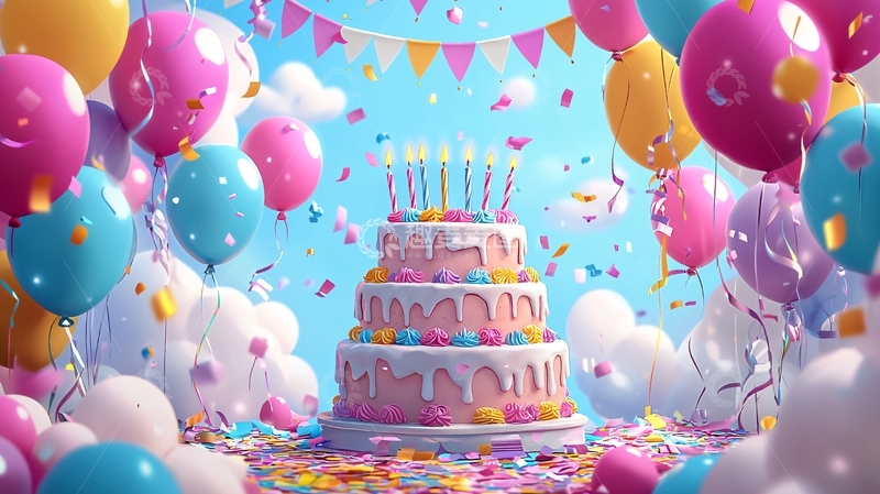 高清大图下载【趣麦麦图】生日蛋糕气球