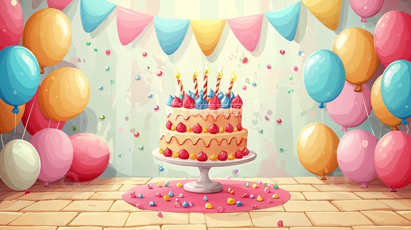 高清大图下载【趣麦麦图】生日蛋糕气球装饰背景