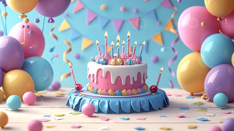 高清大图下载【趣麦麦图】生日蛋糕气球装饰