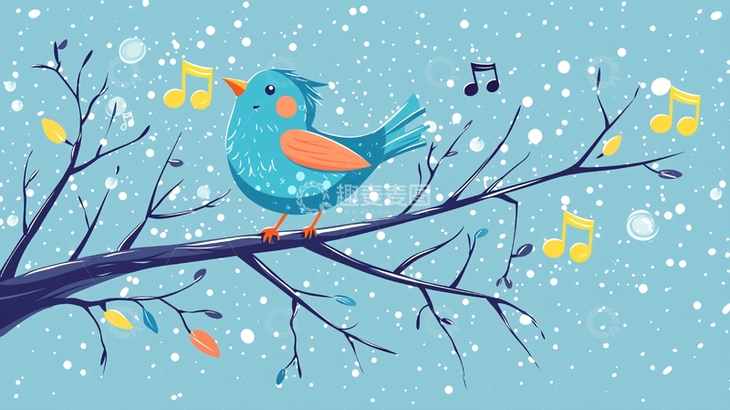 高清大图下载【趣麦麦图】冬日小鸟雪中歌唱