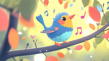 可爱的小鸟在树枝上唱歌